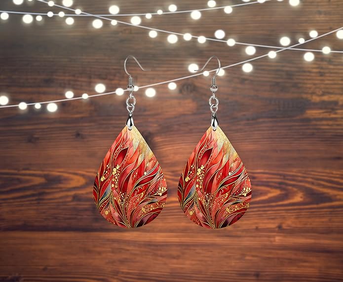 Teardrop Wood Earrings Light Weight Printed Image Dangle Jewelry, Fun and Funky Earrings