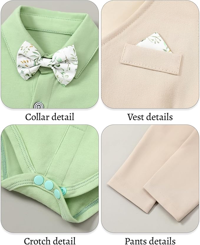 DISAUR Baby Boy Clothes Toddler Boy Outfits 4PCS Gentleman Dress Romper/Vest/Pants/Bow Tie Cotton Suit Sets