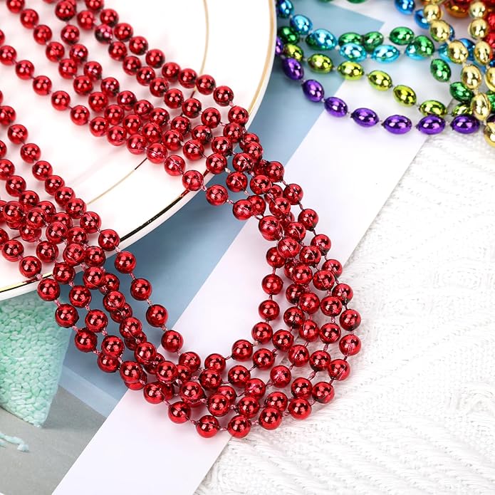Mardi Gras Beads Necklaces, 33 Inch Plastic Beads for Party Favors, Festival Decorations, Parade Throws, Christmas, St. Patrick's Day Celebrations
