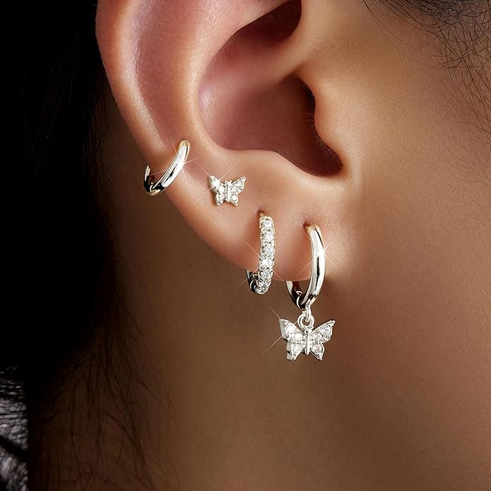 Small Gold Huggie Hoop Earrings Set for Women Men Hypoallergenic 14K Plated Stack Cartilage Earrings, Multiple Piercing Lightweight Mini Thin Cute Dainty Trendy Jewelry Set Christmas Gifts for Women