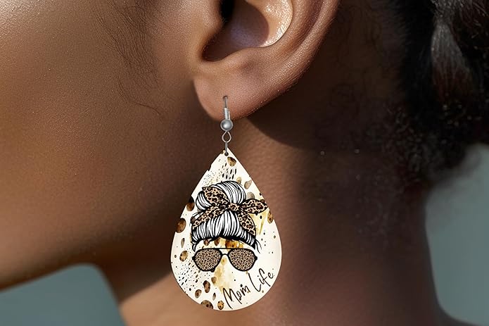 Teardrop Wood Earrings Light Weight Printed Image Dangle Jewelry, Fun and Funky