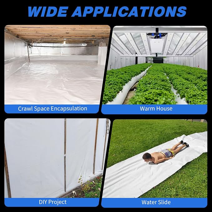 White Plastic Sheeting, 16 Mil 10' x 100', Crawl Space Vapor Barrier, Plastic - Image 8