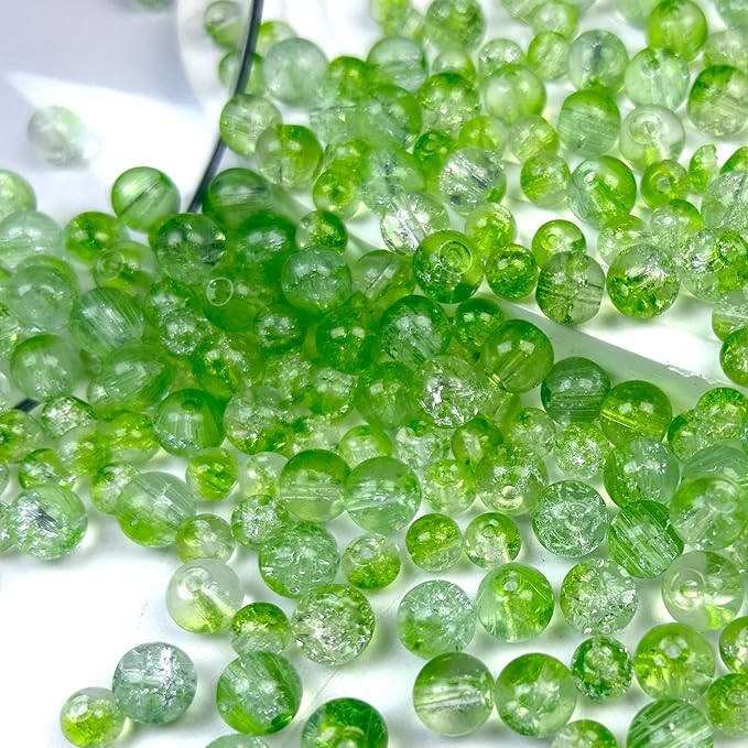 300pcs Crackle Glass Beads, 6mm and 8mm Green Crystal Glass Beads Round Loose Spacer Bulk Beads for St. Patrick's Day DIY Craft Earring Necklace Bracelet Jewelry