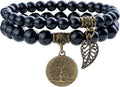 Bivei Natural Semi Precious Gemstone beads bracelet for women - Life Tree and Leaf Charm Energy Reiki Crystal Stretch Bracelets