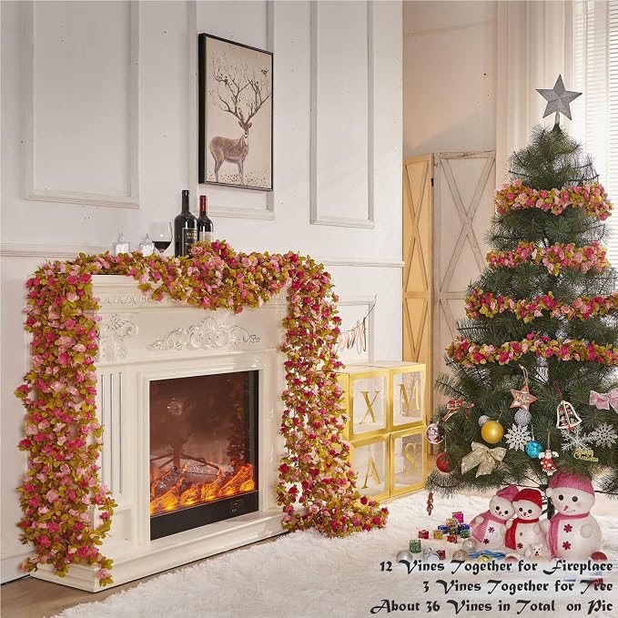 8Pcs x 8.2FT Artificial Flower Garland Rose Vine Decor, Fall Purple Flower | - Image 6