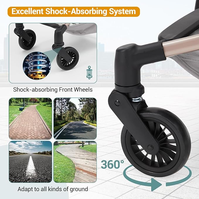 Lightweight Baby Travel Stroller – Compact & Airplane-Friendly Design, One-Hand Fold, 8.4 Lbs Carbon Fiber Frame, Breathable Fabric, Overhead Luggage Compatible, Perfect Infant & Toddler Stroller,Grey