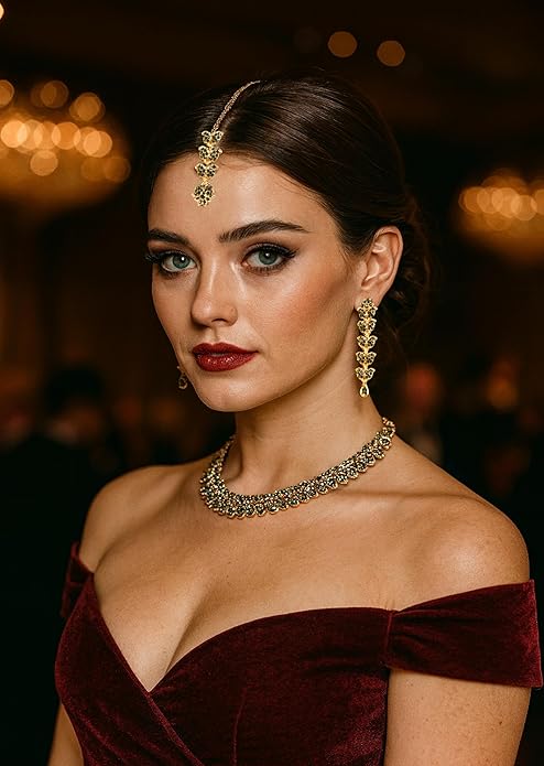 Touchstone Indian wedding jewelry set gold traditional necklaces for women statement rhinestone sets hollywood glamour style crystal stone bridal costume golden necklace
