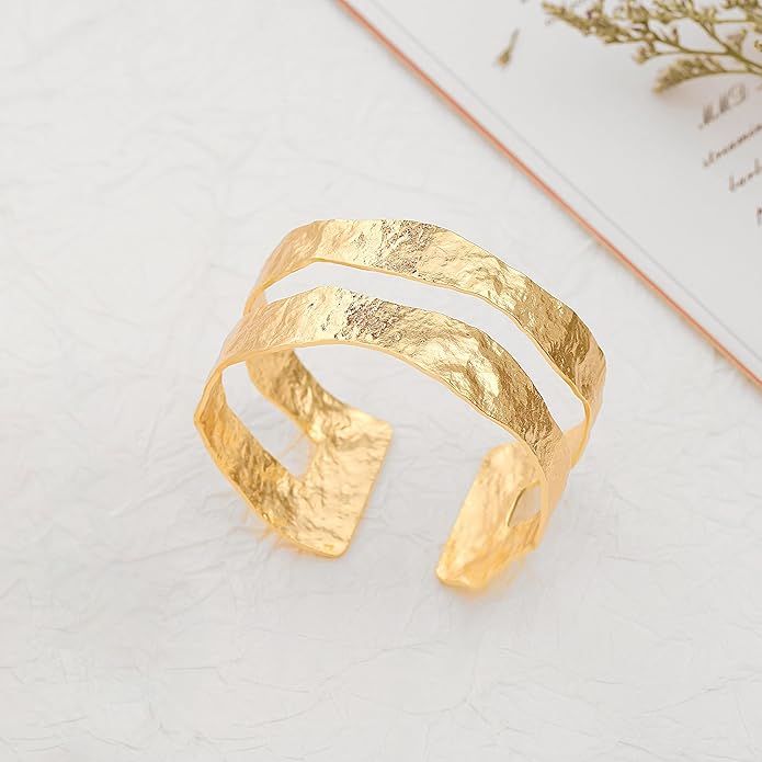 POTESSA 18K Gold Plated Cuff Bracelets Adjustable Dainty Bangle Handemade Jewelry for Women