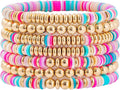 GOOJIDS Surfer Heishi Clay Bead Bracelets for Women Bohemian Stackable Gold Plated Beaded Stretch Bracelets Elastic Layering Friendship Bracelets Set Boho Jewelry
