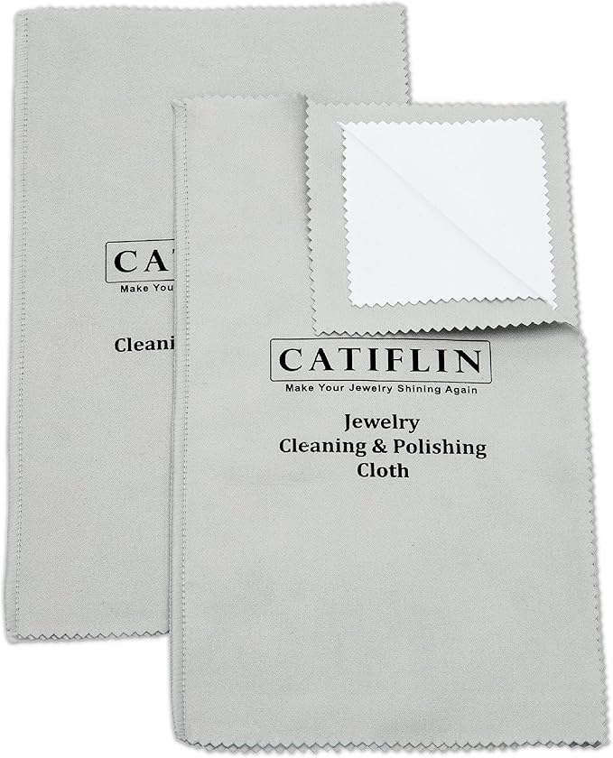 CATIFLIN 2pcs Multi-Layer Jewelry Cleaning Cloth, Large Silver Polishing Cloth, 100% Cotton Jewelry Polishing Cloths for Gold, Silver and Platinum Jewelry (Light Gray, 10 "X12)