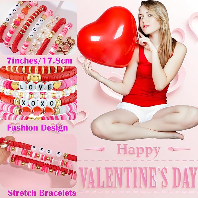 Friendship Beaded Bracelets for Women, Stackable Colorful Surfer Boho Clay Bead Stretch Bracelets