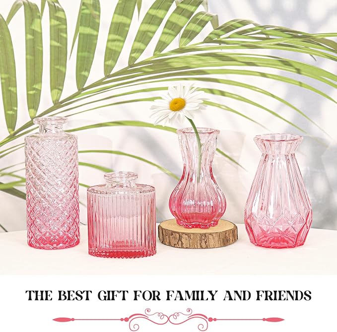 Set of 4 Glass Bud Vase Set, Small Vintage Clear Flower Vase Centerpieces - Image 3