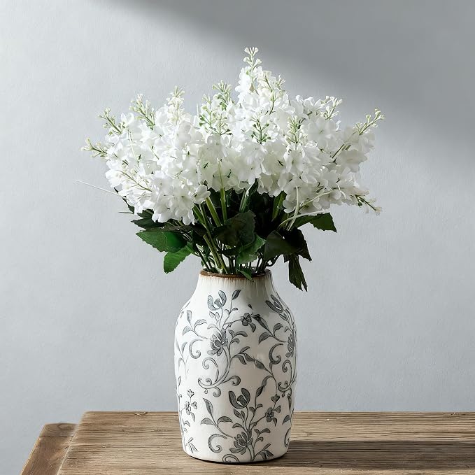 SIDUCAL Ceramic Vintage Vase, 7 Inch Retro Ice Cracked Chinoiserie Floral Vase by SIDUCAL