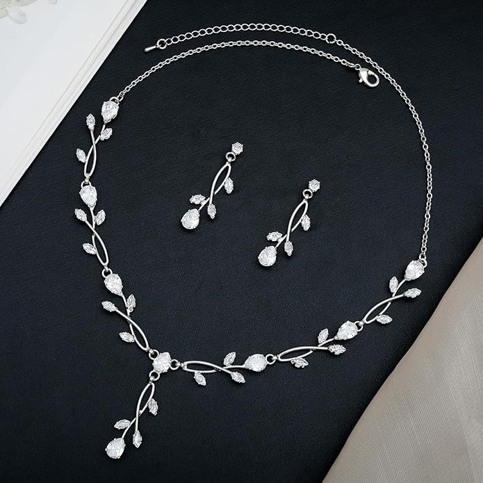 Elegant Bridal Jewelry Sets Clear Cubic Zirconia Wedding Necklace Earrings Bracelet Set for Birdes Bridesmaids CZ Prom Jewelry