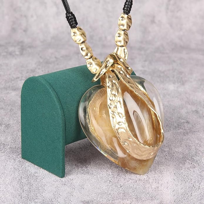 GelConnie Leather Necklace for Women Large Pendant Long Brown Necklace Circle Leather Choker Vintage Sweater Necklace Gold Chunky Boho Necklaces for Women