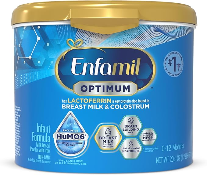 Enfamil Optimum (Enspire), Our Closest Formula to Breast Milk, Immune-Supporting Lactoferrin and Brain-Supporting DHA Baby Formula, Powder 20.5 Oz Tub