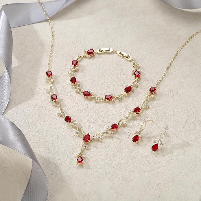 EVER FAITH Bridal Cubic Zirconia Jewelry Sets for Women, White Simulated Pearl Leaf Vine Pendant Wedding Party Necklace Earrings Set for Bridesmaid Bride