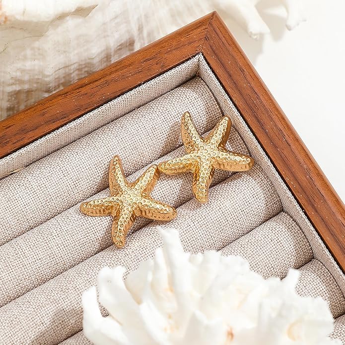 Gold Starfish Earrings for Women Trendy Dainty Starfish Statement Stud Earrings Hypoallergenic Summer Beach Ocean Coastal Jewelry