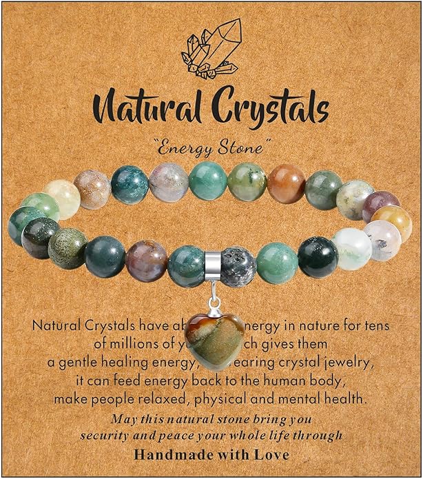MAIBAOTA Healing Crystal Bracelet for Women, 8 mm Natural Gemstone Beaded Bracelet, Love Heart Bracelet Jewelry Gifts for Birthday Mothers Day Valentine's Day Anniversary