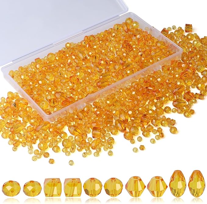 LAIDANLA 800PCS Glass Beads Yellow Color Crystal Beads Assorted Crystal Beads with Container Box for DIY Necklace Bracelet Earring Jewelry Making