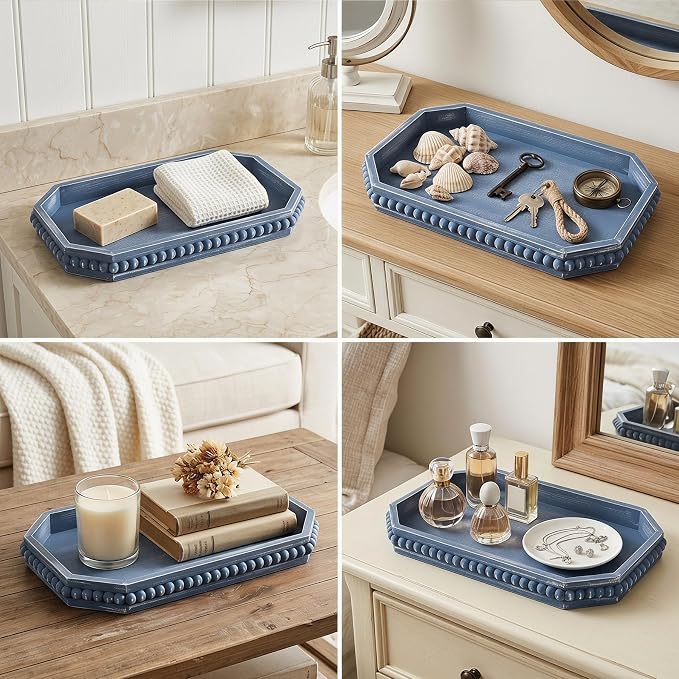 Hrastany Blue Wood Decorative Tray, Coffee Table Tray - Image 6