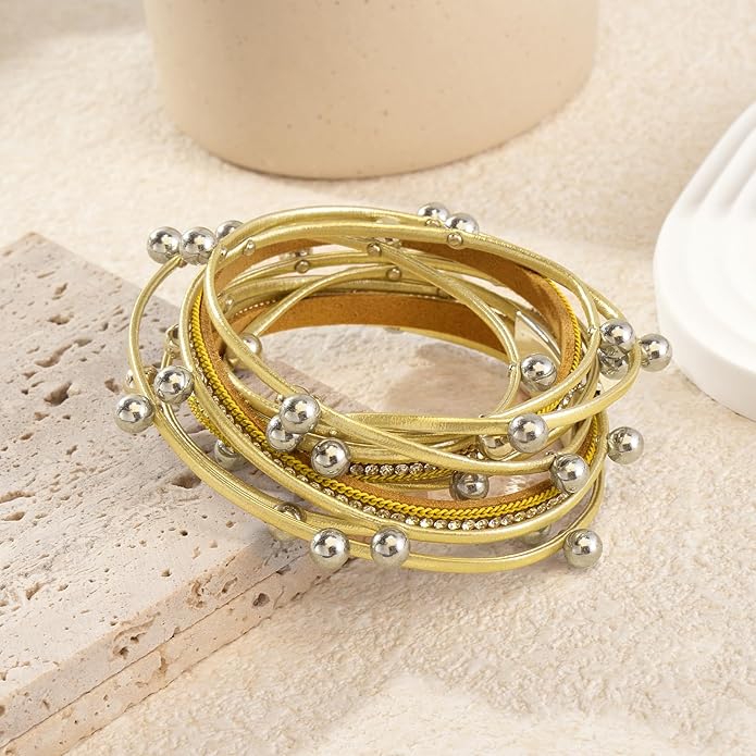 Wrapped Bracelets for Women,Leather Bracelet,Boho Bracelets for Women,Multi-Layer Pearl Crystal Bracelet Bangle Jewelry