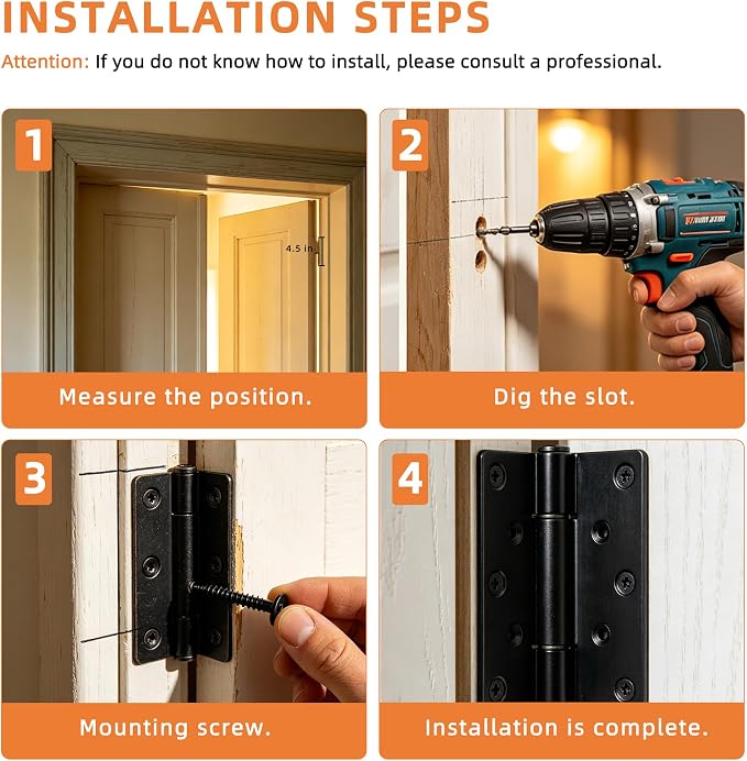 6-Pack 4.5 X 4.5 inch Black Heavy Duty Commercial Door Hinges Thickened | - Image 8