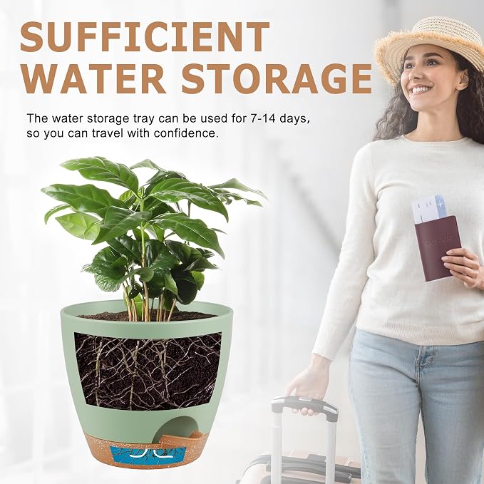 QRRICA Plant Pots 8/7/6.5/6/5.5/5 Inch Self Watering Pots, Plastic Flower Pots - Image 5