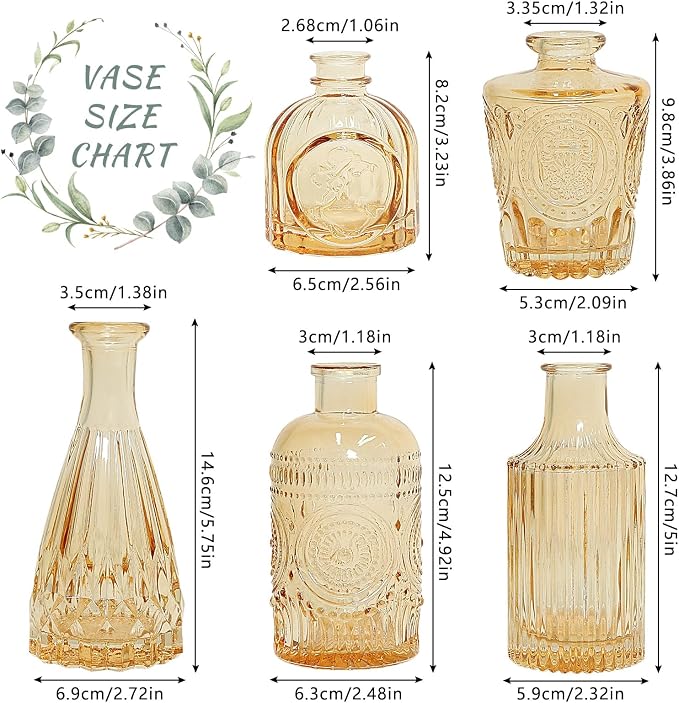 SUPMIND Glass Bud Vases Set of 5, Small Gold Amber Flower Vases in Bulk | Mini - Image 2