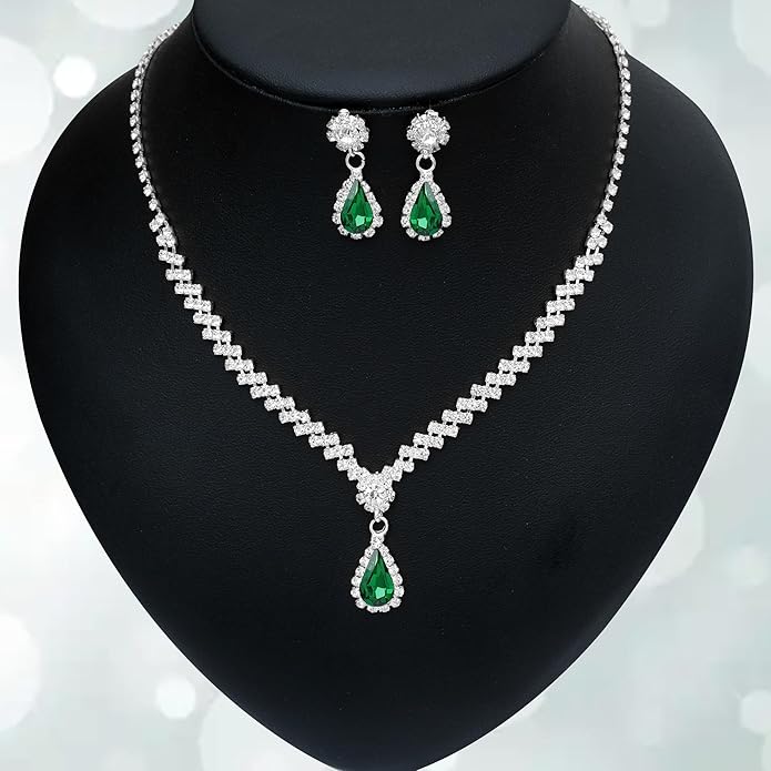 HONGLU Elegant Crystal Necklace Earrings Bracelets Set Silver Bridal Wedding Jewelry Sets Bride Bridesmaids Prom Formal Costume Accessories for Women