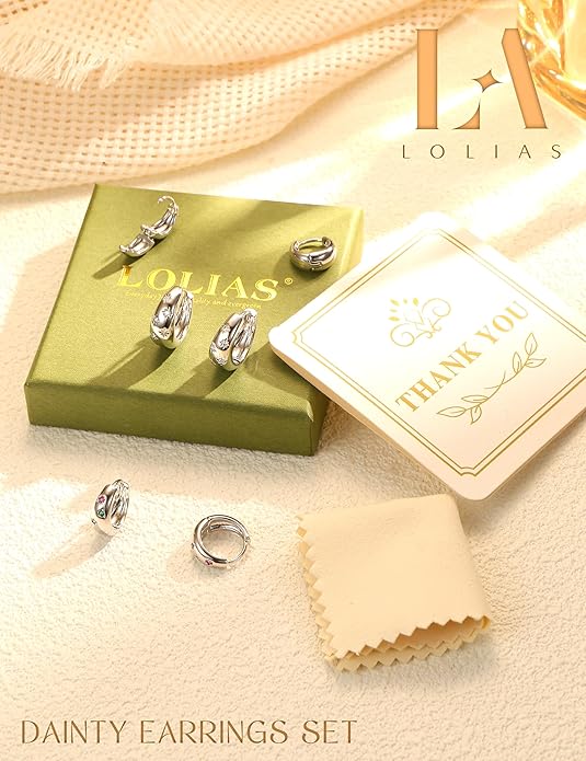 14K Gold Plated Hoop Earrings Set for Women - 3Pairs Chunky 14K Gold Plated Silver Huggie Earrings Small Earrings Lightweight Hypoallergenic MultiColored CZ Hoop Earrings Stacks for Multiple Piercing