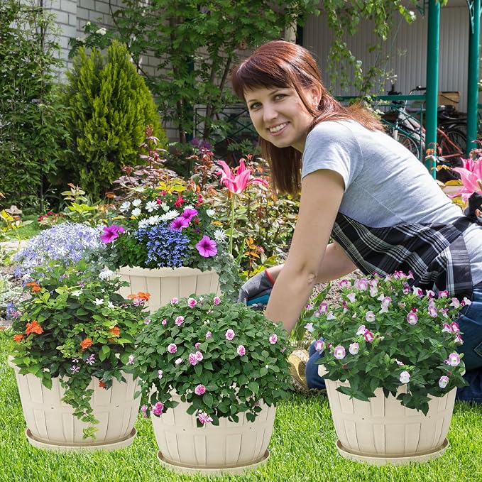 Quarut 4 Pack 10 inch Flower Pots, Plastic Plants Pots Outdoor | Planters - Image 6