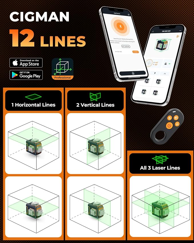 Green Laser Level, 3x360° Side LCD 12-Line Self-Leveling, Pulse Mode - Image 5
