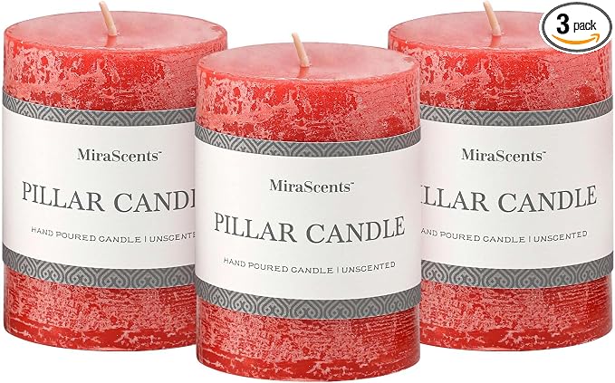 3x4 Inch Bright Red Pillar Candles Set of 3 by MiraScents