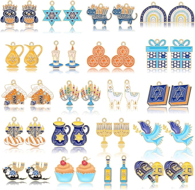 MARFOREVER 40 Pcs/20 Pairs Hanukkah Charms for Jewelry Making, Chanukah Blue White Enamel Charm Star of David Bangle Pendants for Bracelet Necklace Earrings Making Hanukkah Gift Decoration Accessories