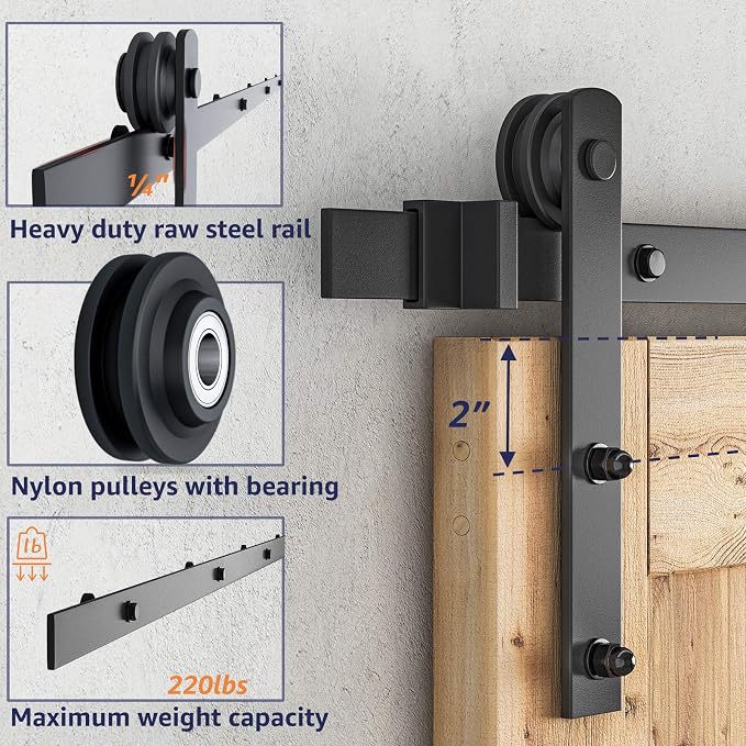 SMARTSTANDARD 8ft Sliding Barn Door Hardware kit, Fit 42-48" W DoorPanel | Barn - Image 4