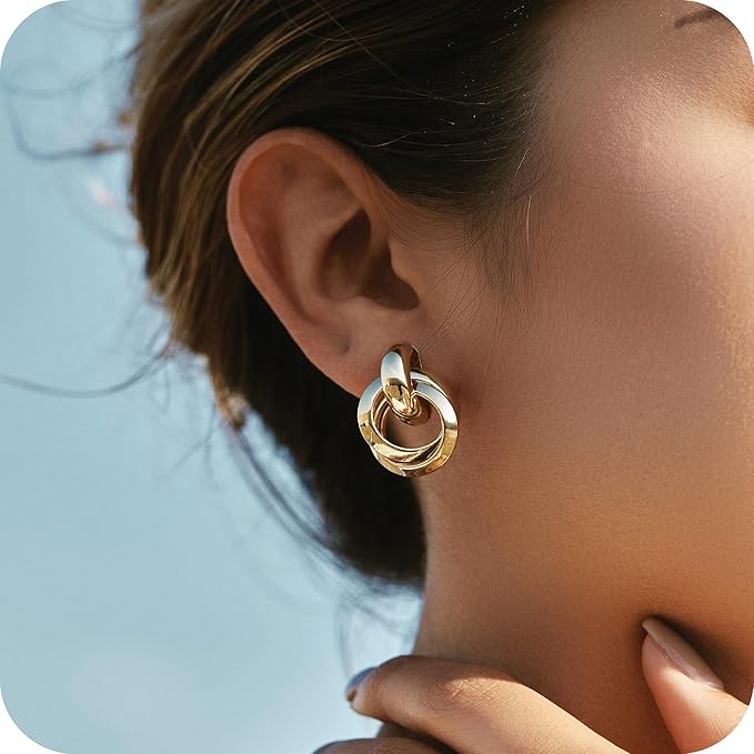 Chunky Statement Earrings for Women Knot Link Circle Geometric Drop Dangle Earrings Studs Trendy Jewelry