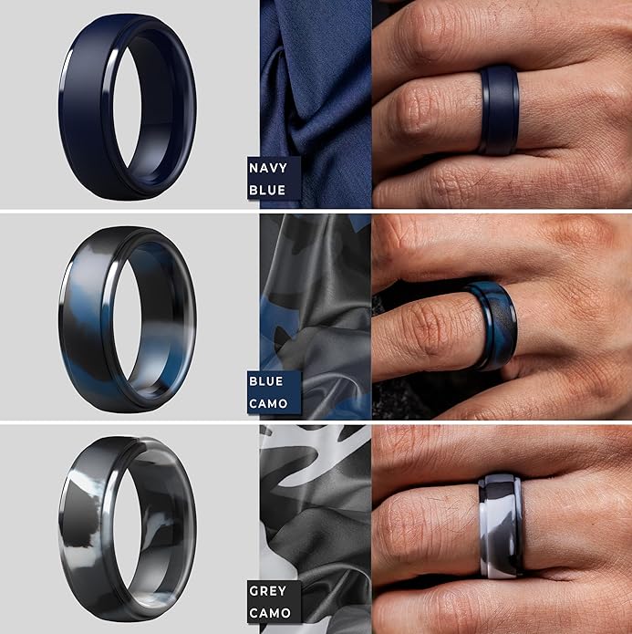 ThunderFit Silicone Rings for Men - 7 Rings / 4 Rings / 1 Ring Step Edge Rubber Wedding Bands 10mm Wide - 2.5mm Thick