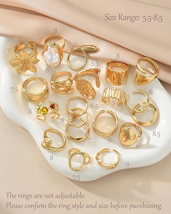 YEEZII 20 Pcs Gold Ring Set for Women, Chunky Statement Flower Finger Midi Rings, Big Boho Stacking Rings Pack Trendy Stuff Jewelry Gift