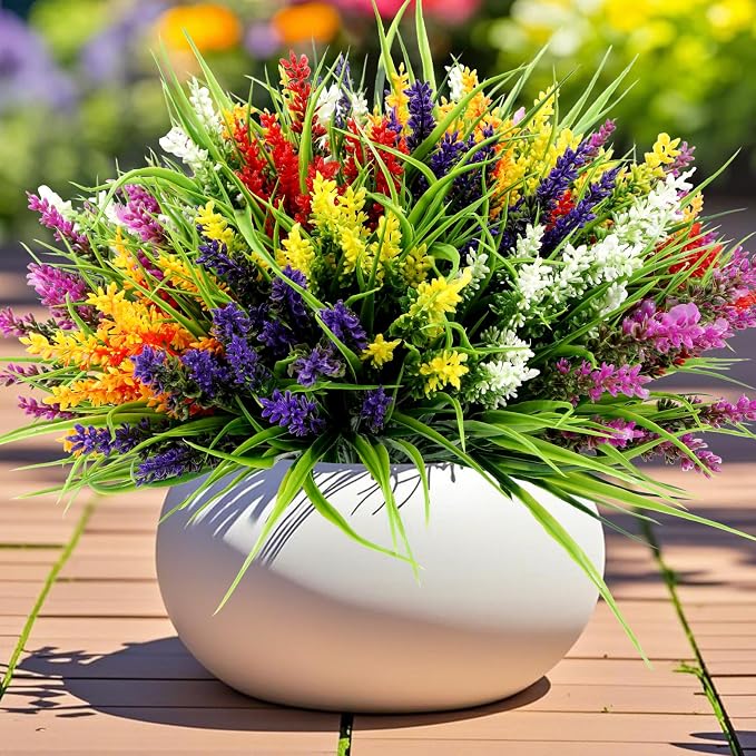 24 Bundles Artificial Plants Flowers Outdoor, UV Resistant, Mix 6 Colors | Faux by GeegoodsLLC