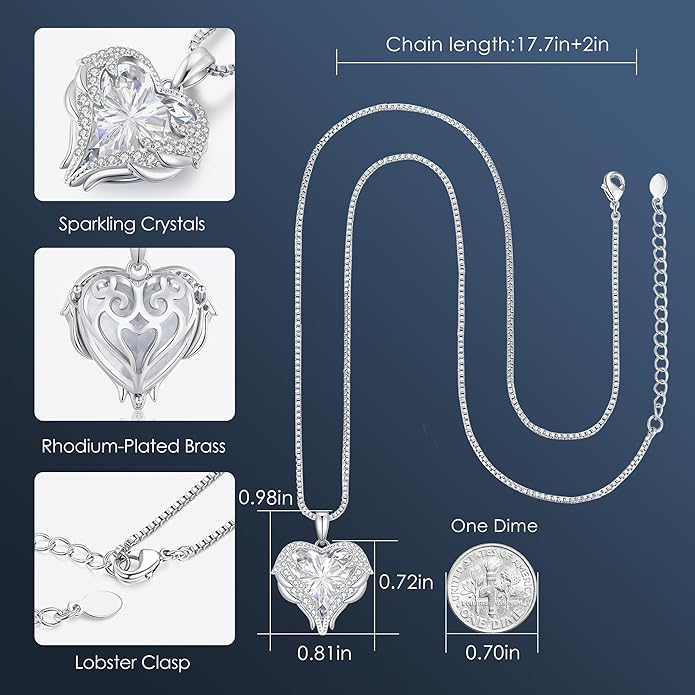 CDE Valentines Day Gifts for Women Angel Wings Necklace for Women with Birthstone, Love Heart Silver Tone/Gold Tone Pendant, Ideal Anniversary or Birthday Jewelry Gifts for Wife Girlfriend Her