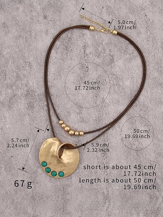 Boho Necklaces for Women Chunky Circle Necklace Layered Boho Circle Leather Choker Necklace Long Vintage Necklaces Bohemian Jewlery Gifts