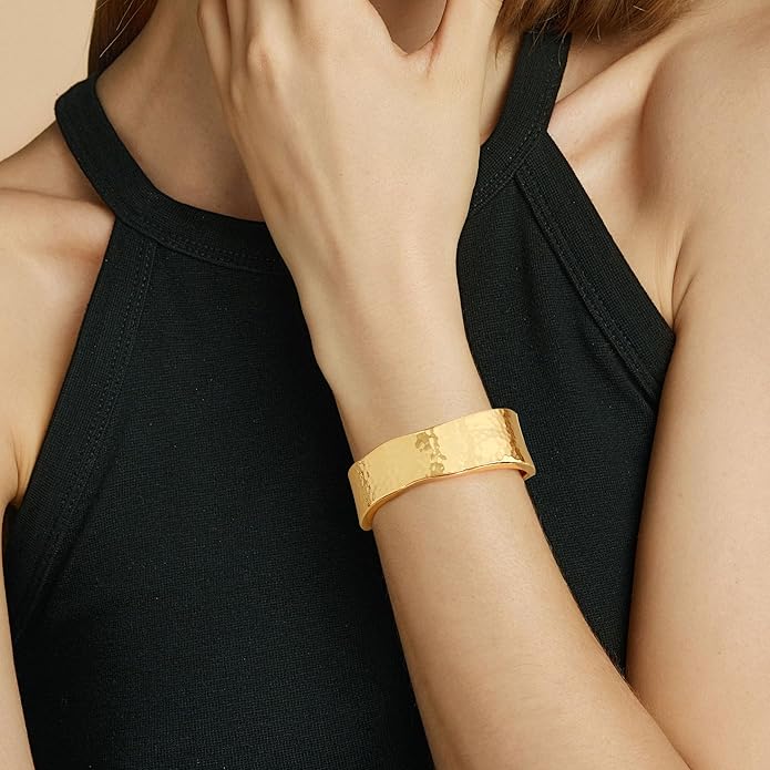 Wide Chunky Gold Cuff Bracelets for Women - Open Cuff Bangles Adjustable Wrist Bracelets, Statement Jewelry Gifts for Women