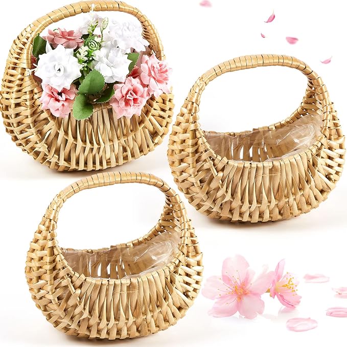 3 Pack Flower Girl Basket with Handle, 6.7 x 6.5 x 4.3 Inch, Nature | 6.7 x 6.5 by Taiyin
