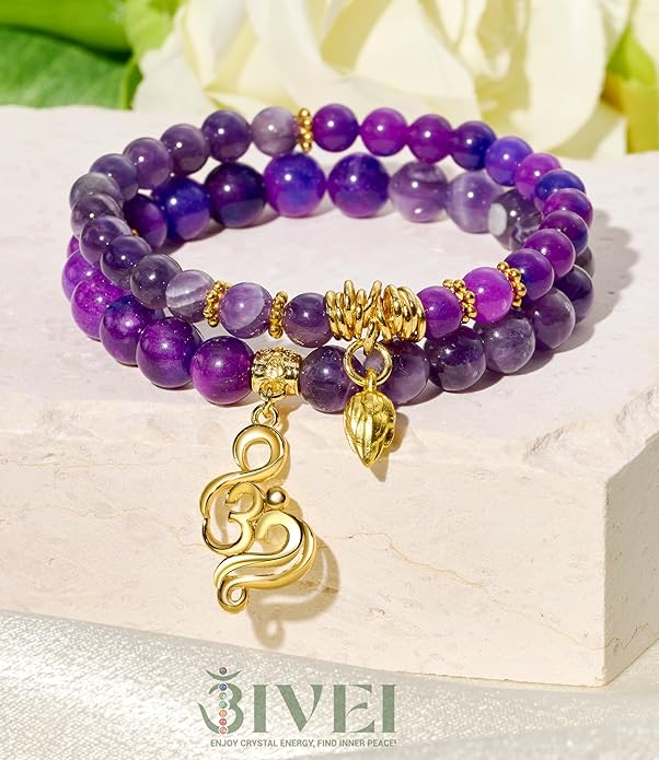 Bivei Natural Semi Precious Gemstone beads bracelet for women - Life Tree and Leaf Charm Energy Reiki Crystal Stretch Bracelets