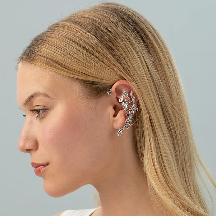 2PCS Butterfly Ear Cuffs Climber Wrap Around Earrings for Women Fairy No Piercing Ear Clip Gold Silver Jewelry Gift
