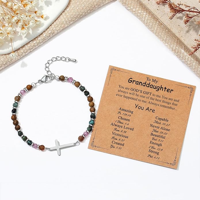 TONY & SANDY Christian Cross Bracelet for Women, Valentine's Day Gifts for Her, Confirmation Baptism Easter Gifts, Unique Gift for Friends Daughter Mom Sister in Christ Birthday Christmas