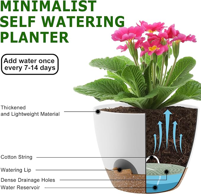 QRRICA Plant Pots 10/9/8 Inch Self Watering Pots, Plastic Flower Pots, Nursery - Image 4