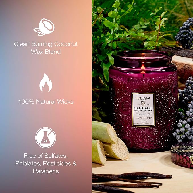 Voluspa Santiago Huckleberry Large Scented Candle Jar 18 Oz, 100 Hr Burn | - Image 4