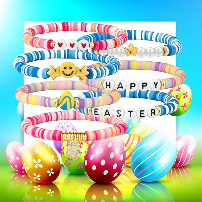 Friendship Beaded Bracelets for Women, Stackable Colorful Surfer Boho Clay Bead Stretch Bracelets
